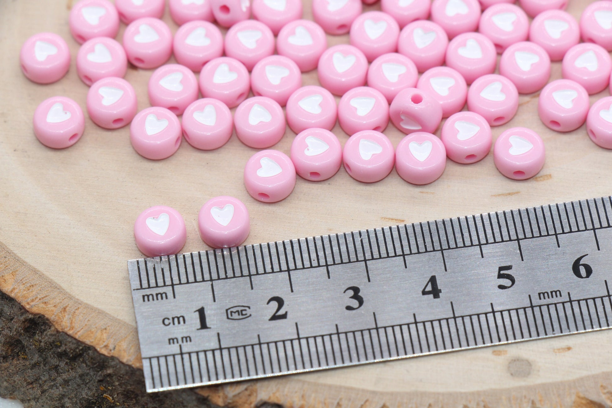 Pastel Pink Heart Beads, Pink Acrylic Heart Beads, Plastic Heart Beads, Acrylic Symbol Beads, Bead for Bracelets, Size 7mm #877