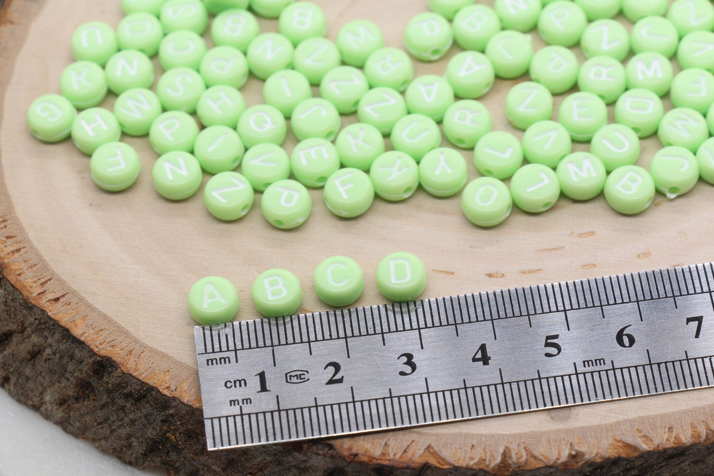 Pastel Green Alphabet Letter Beads, Acrylic Green Beads with White Letters, Round Acrylic Beads, Mix Letter Beads, Name Beads 7mm #3149