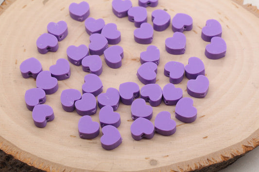 Purple Heart Polymer Clay Beads, Valentines Day Heart Shape Clay Round Beads, Loose Beads, Jewelry Beads, Beads for Bracelet #448