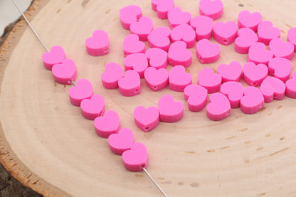 Pink Heart Polymer Clay Beads, Valentines Day Heart Shape Clay Round Beads, Loose Beads, Jewelry Beads, Beads for Bracelet #449