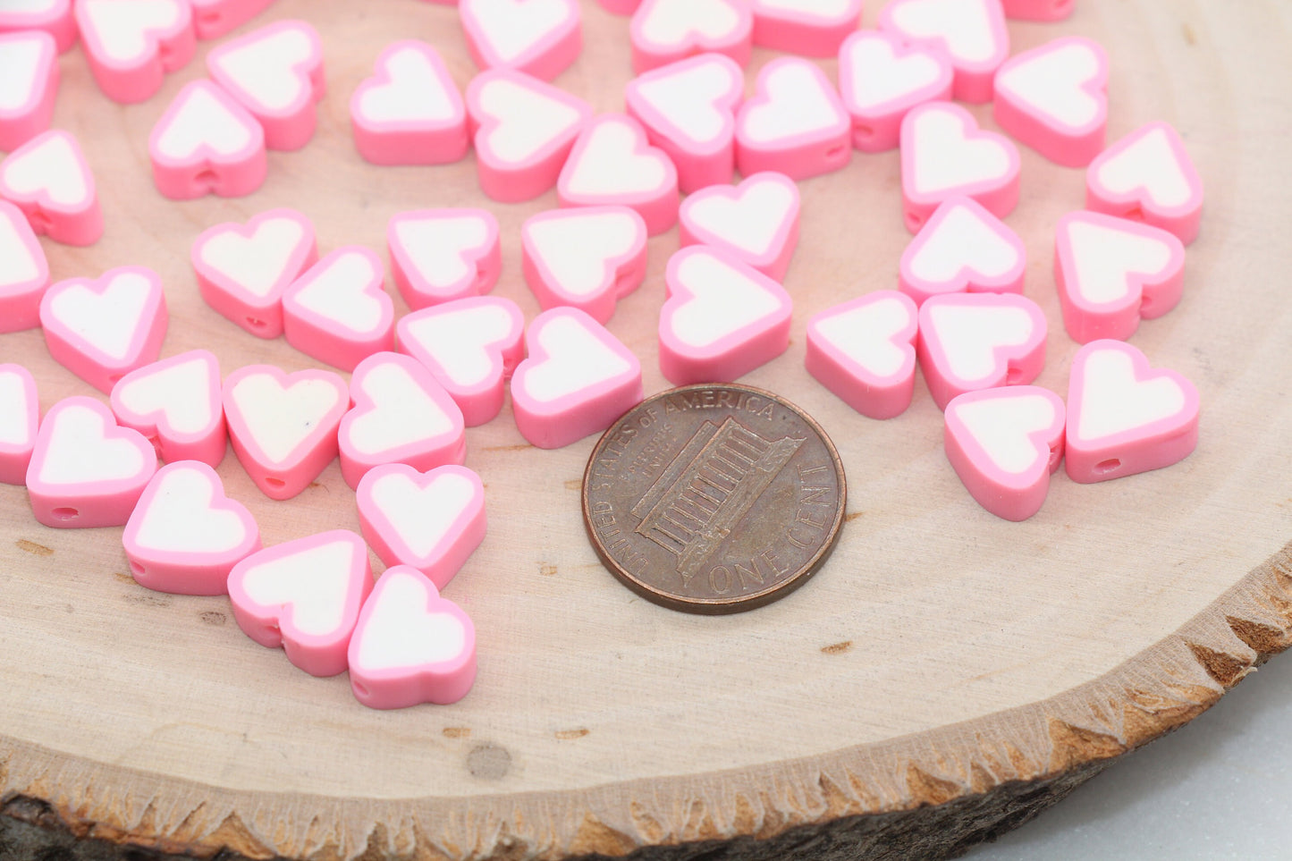 Pink Heart Polymer Clay Beads, Valentines Day Heart Shape Clay Round Beads, Loose Beads, Jewelry Beads, Beads for Bracelet #450