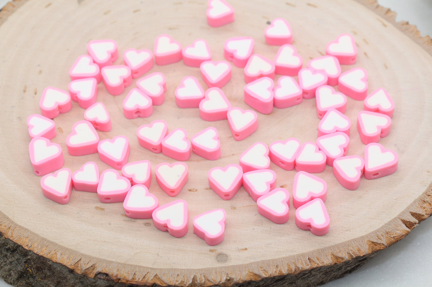 Pink Heart Polymer Clay Beads, Valentines Day Heart Shape Clay Round Beads, Loose Beads, Jewelry Beads, Beads for Bracelet #450