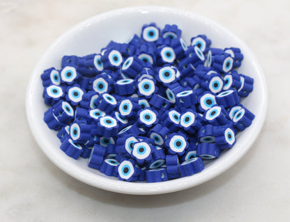 Blue Evil Eye Polymer Clay Beads, Flower Shape Evil Eye Fimo Cane Beads, Bead for Bracelets #453