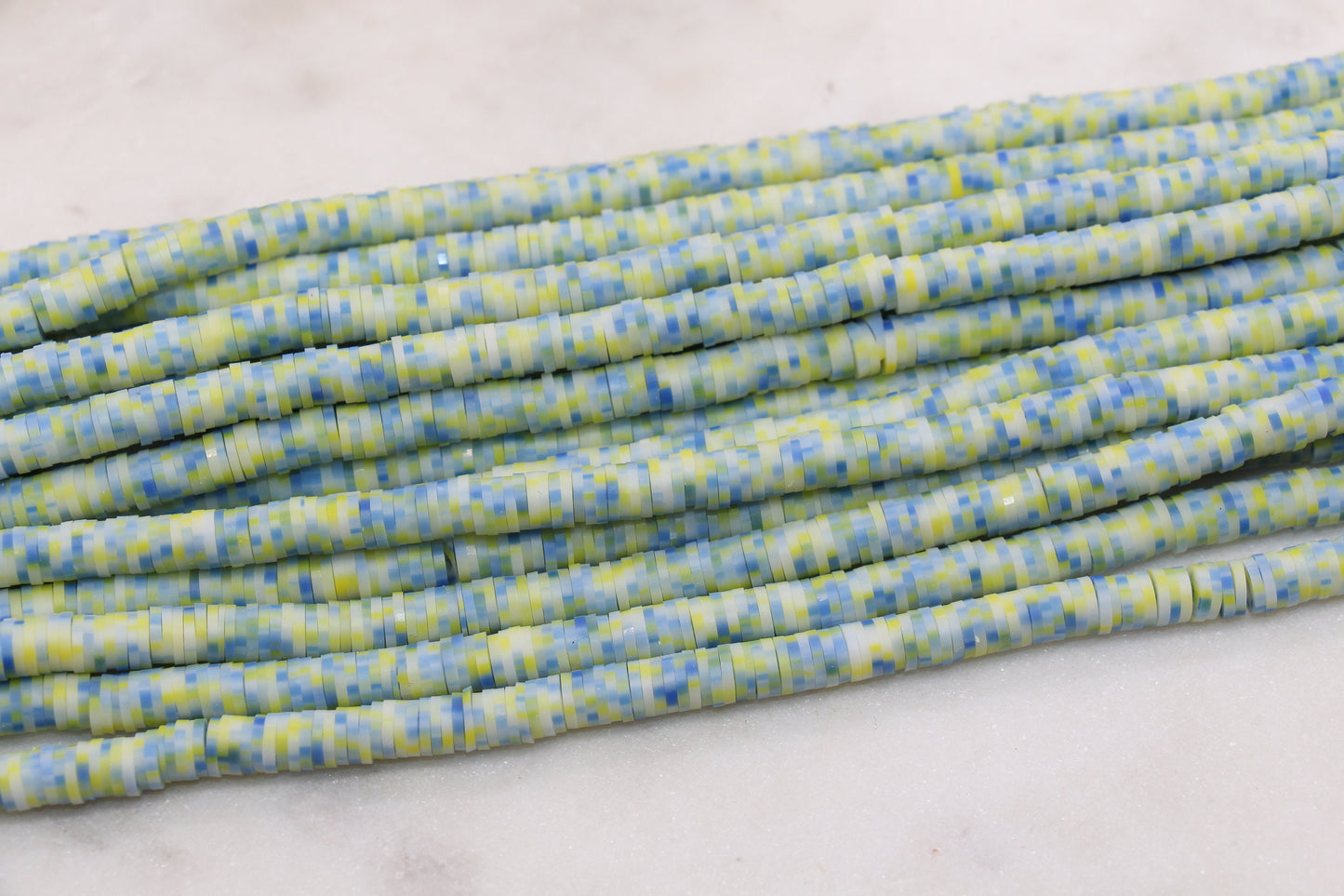 6mm Blue and Yellow Mix Speckled Heishi Beads, Dotted Polymer Clay Disc Beads, African Disc Beads, Bracelet Beads, Full Strand #636