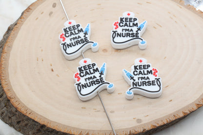 Keep Calm I'm a Nurse Silicone Beads, Nurse Focal Beads, Silicone Loose Beads, Bead for Pens, Beadable Pens #421