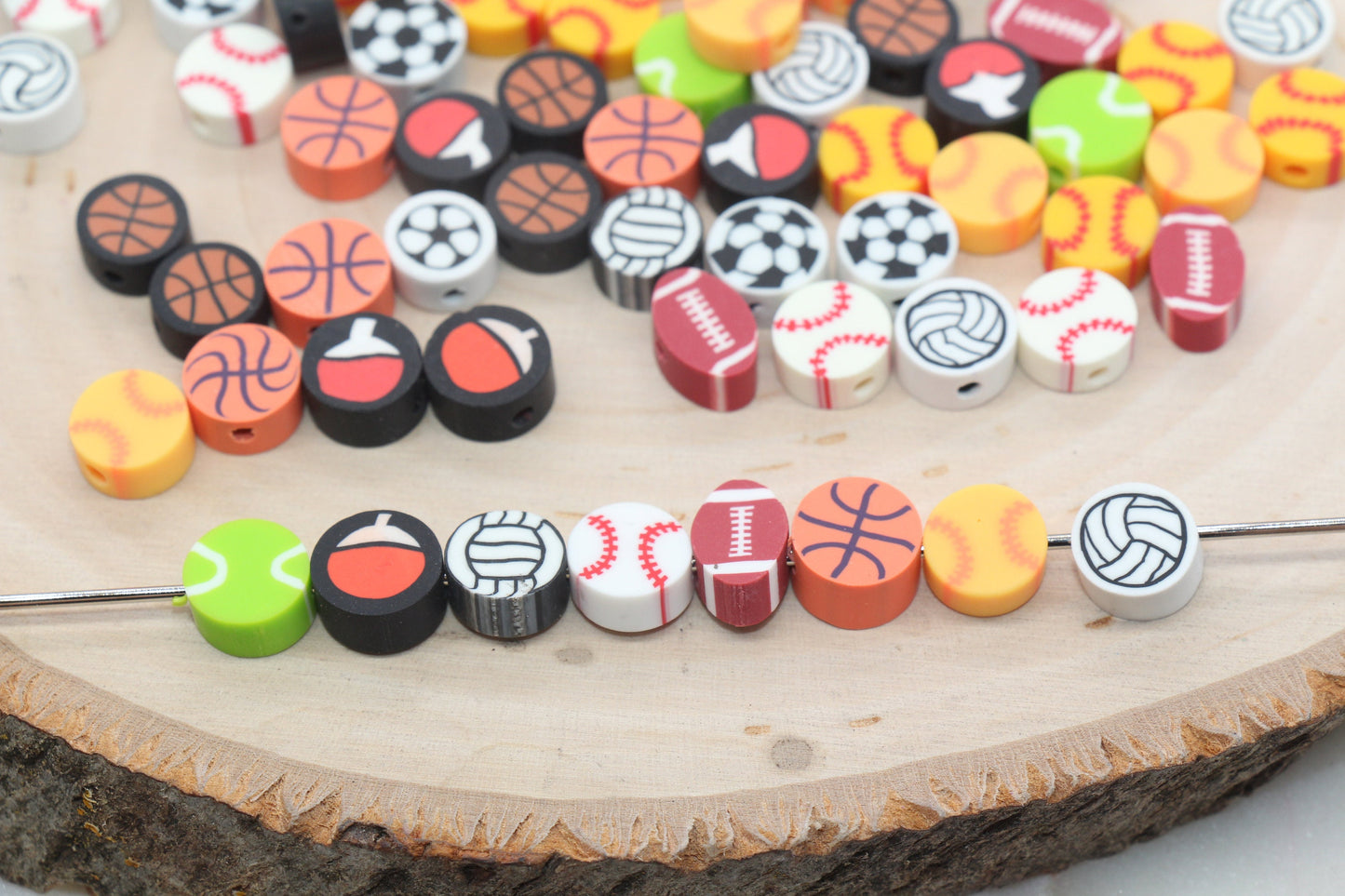 Mix Sport Ball Polymer Clay Beads, Volleyball, Football, Softball, Tennis, Basketball Clay Beads, Jewelry Beads, Bead for Bracelets #430