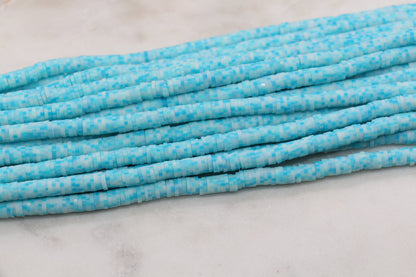 6mm Blue Speckled Heishi Beads, Dotted Polymer Clay Disc Beads, African Disc Beads, Bracelet Beads, Full Strand #647