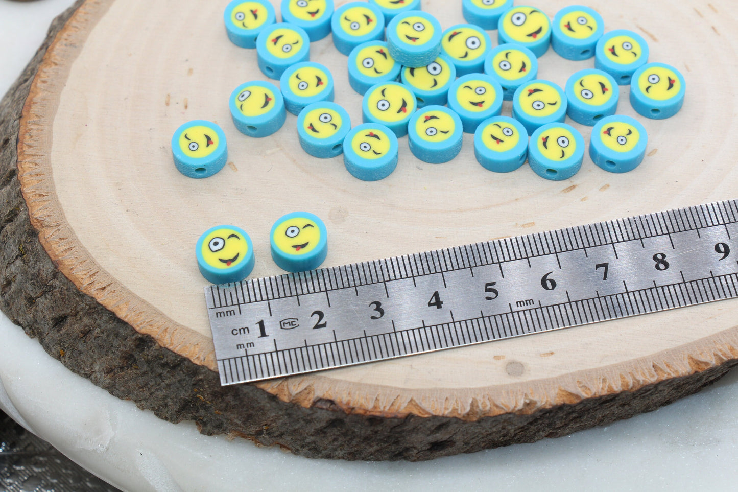 Blue Funny Face Polymer Clay Beads, Smiley Face Beads, Happy Face Beads, Emoji Clay Beads, Bead for Bracelet #440