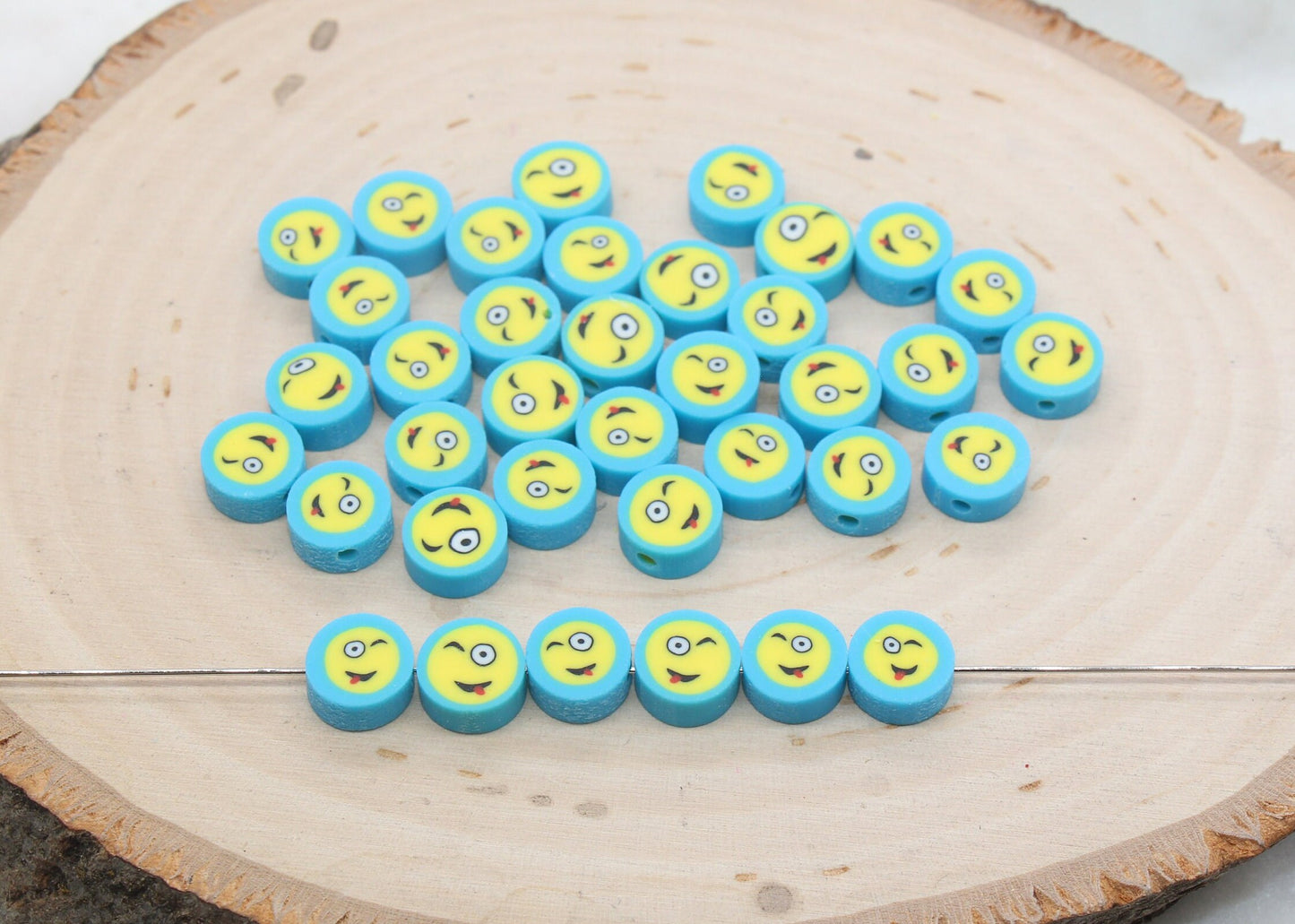 Blue Funny Face Polymer Clay Beads, Smiley Face Beads, Happy Face Beads, Emoji Clay Beads, Bead for Bracelet #440