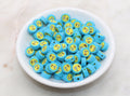 9mm-10mm blue funny face polymer clay beads, symbol clay charms for bracelets