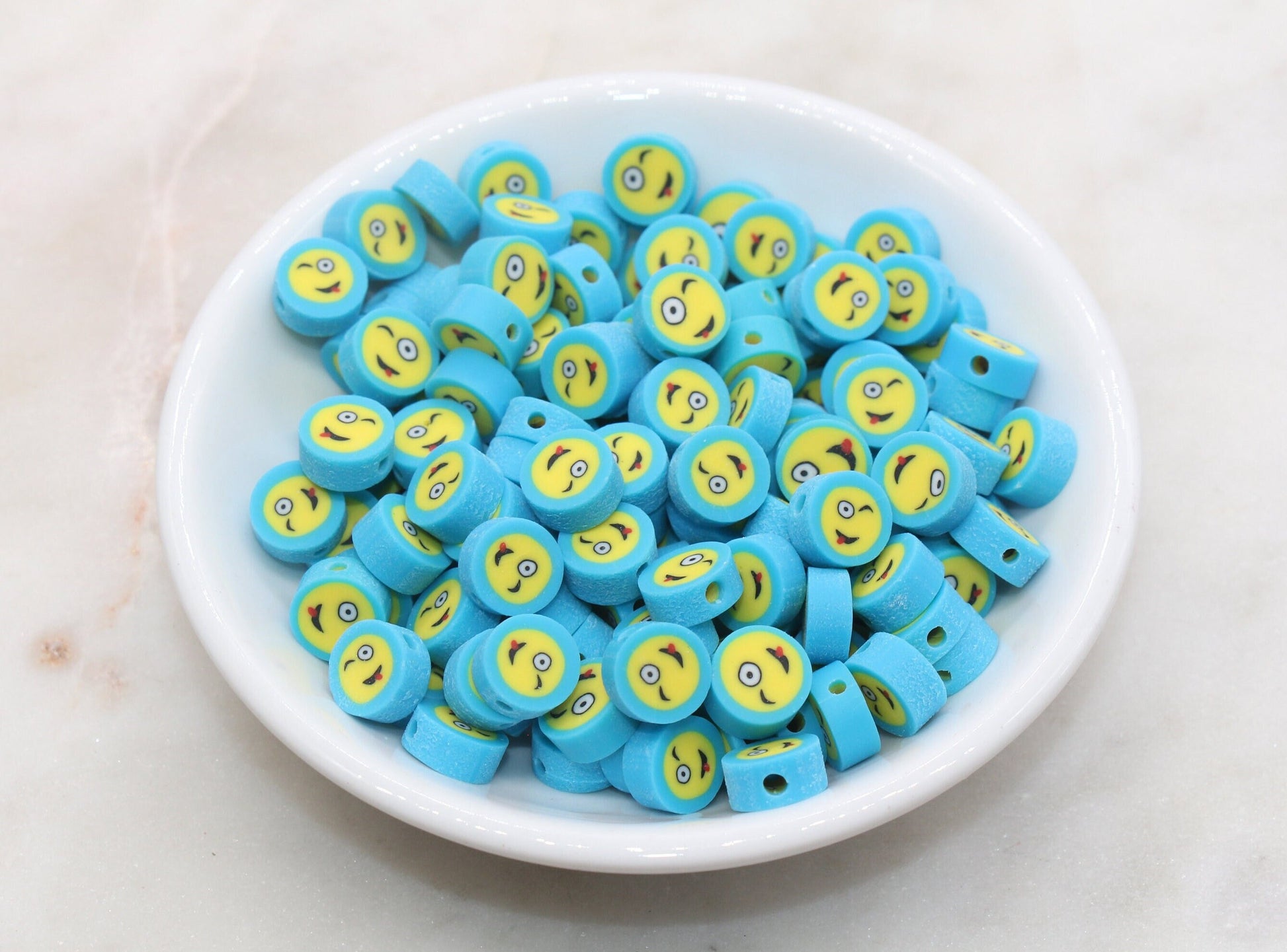 Blue Funny Face Polymer Clay Beads, Smiley Face Beads, Happy Face Beads, Emoji Clay Beads, Bead for Bracelet #440