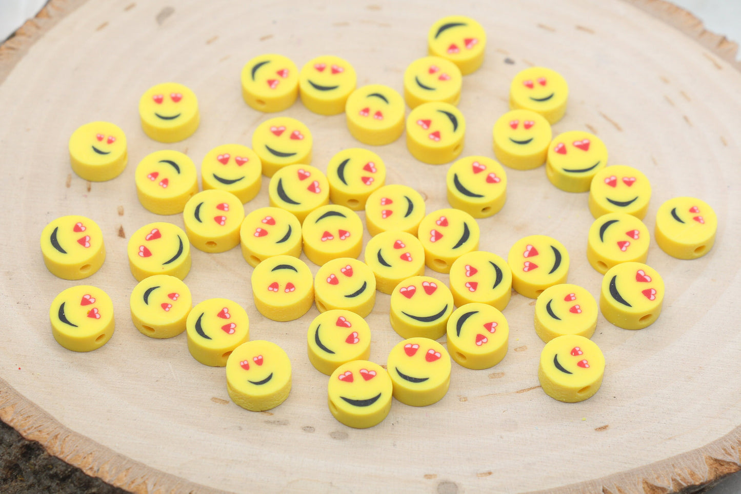 Heart Eye Emoji Polymer Clay Beads, Smiley Face Beads, Yellow Happy Face Beads, Emoji Clay Beads, Bead for Bracelet #442