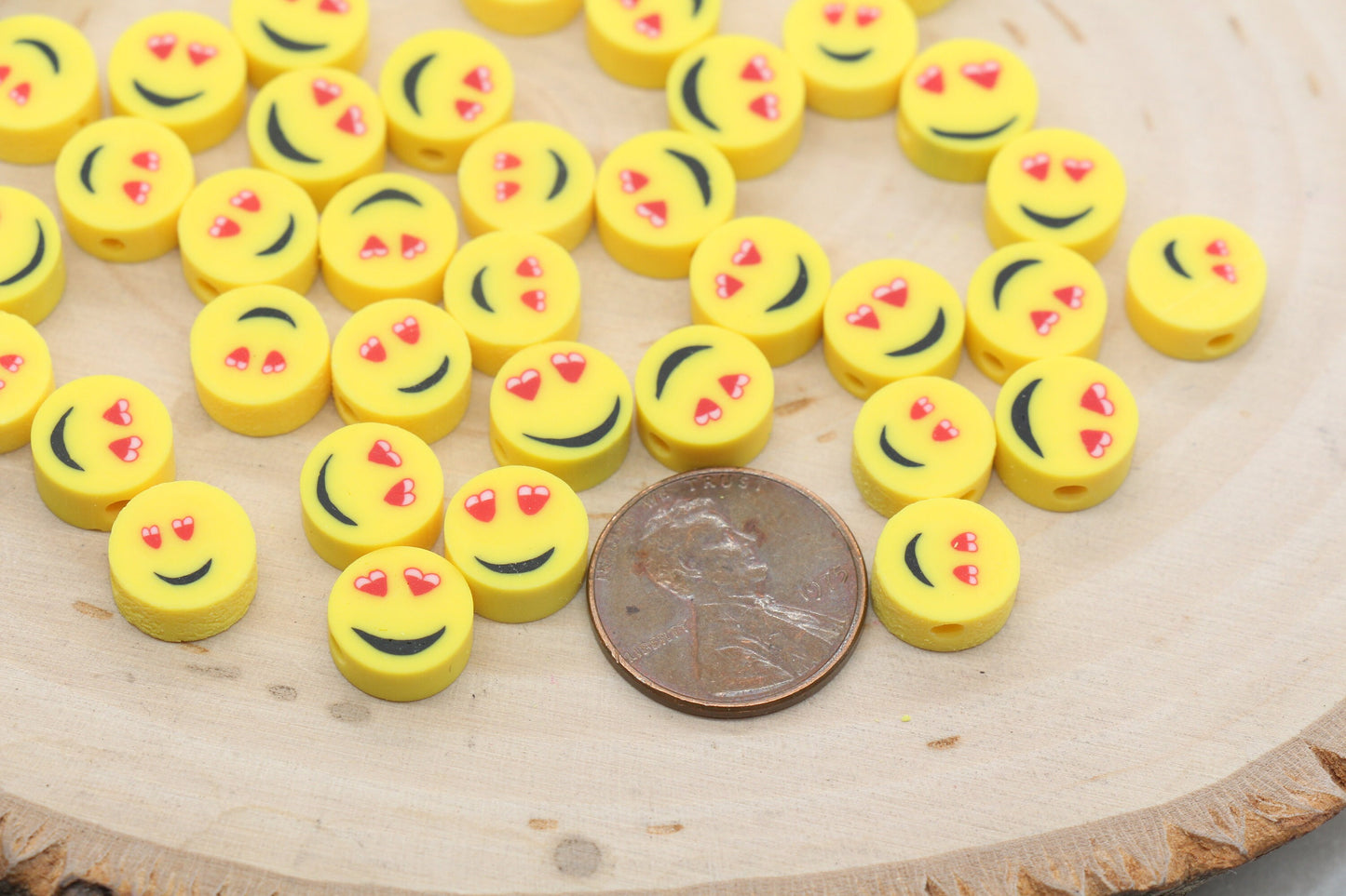 Heart Eye Emoji Polymer Clay Beads, Smiley Face Beads, Yellow Happy Face Beads, Emoji Clay Beads, Bead for Bracelet #442