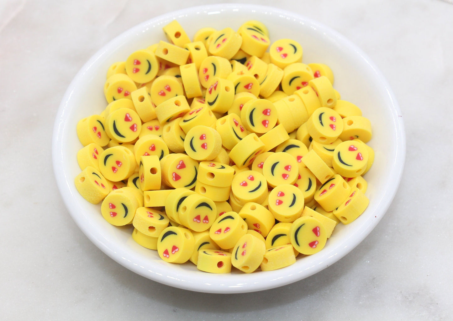 Heart Eye Emoji Polymer Clay Beads, Smiley Face Beads, Yellow Happy Face Beads, Emoji Clay Beads, Bead for Bracelet #442