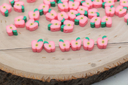 Pink Apple Polymer Clay Beads, Fruit Cane Beads, Red Apple Clay Beads, Sliced Apple Beads, Jewelry Beads, Bracelet Beads #458