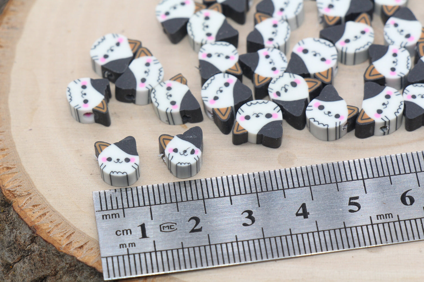 Kawaii Kitty Polymer Clay Beads, Kitty Cat Clay Beads, Round Clay Beads, Jewelry Beads, Beads for Bracelet #446