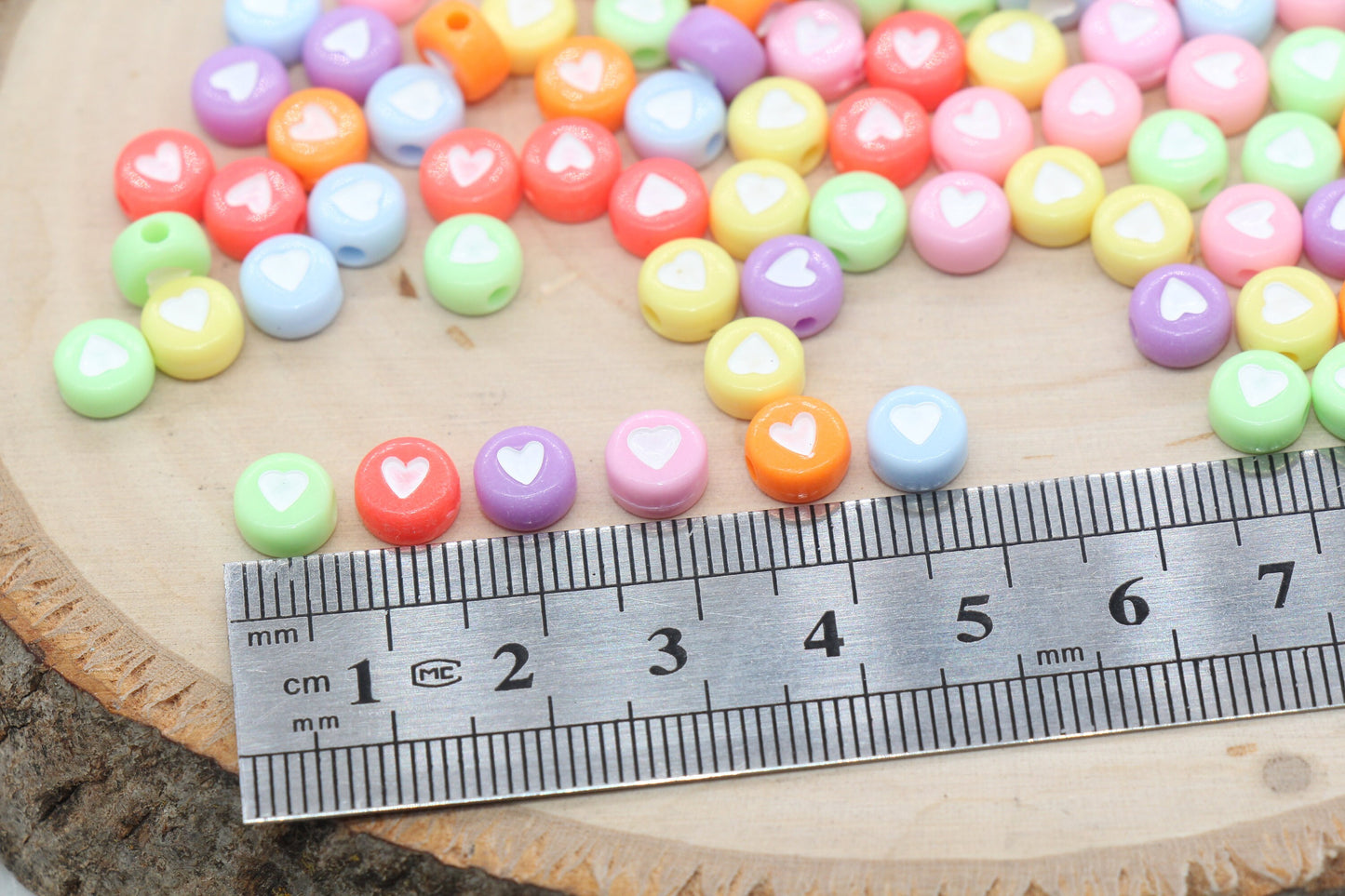 Assorted Heart Beads, Mix Colors Heart Beads, Multicolor Plastic Heart Beads, Round Beads, Acrylic Symbol Beads, Bead for Bracelets, 7mm#762