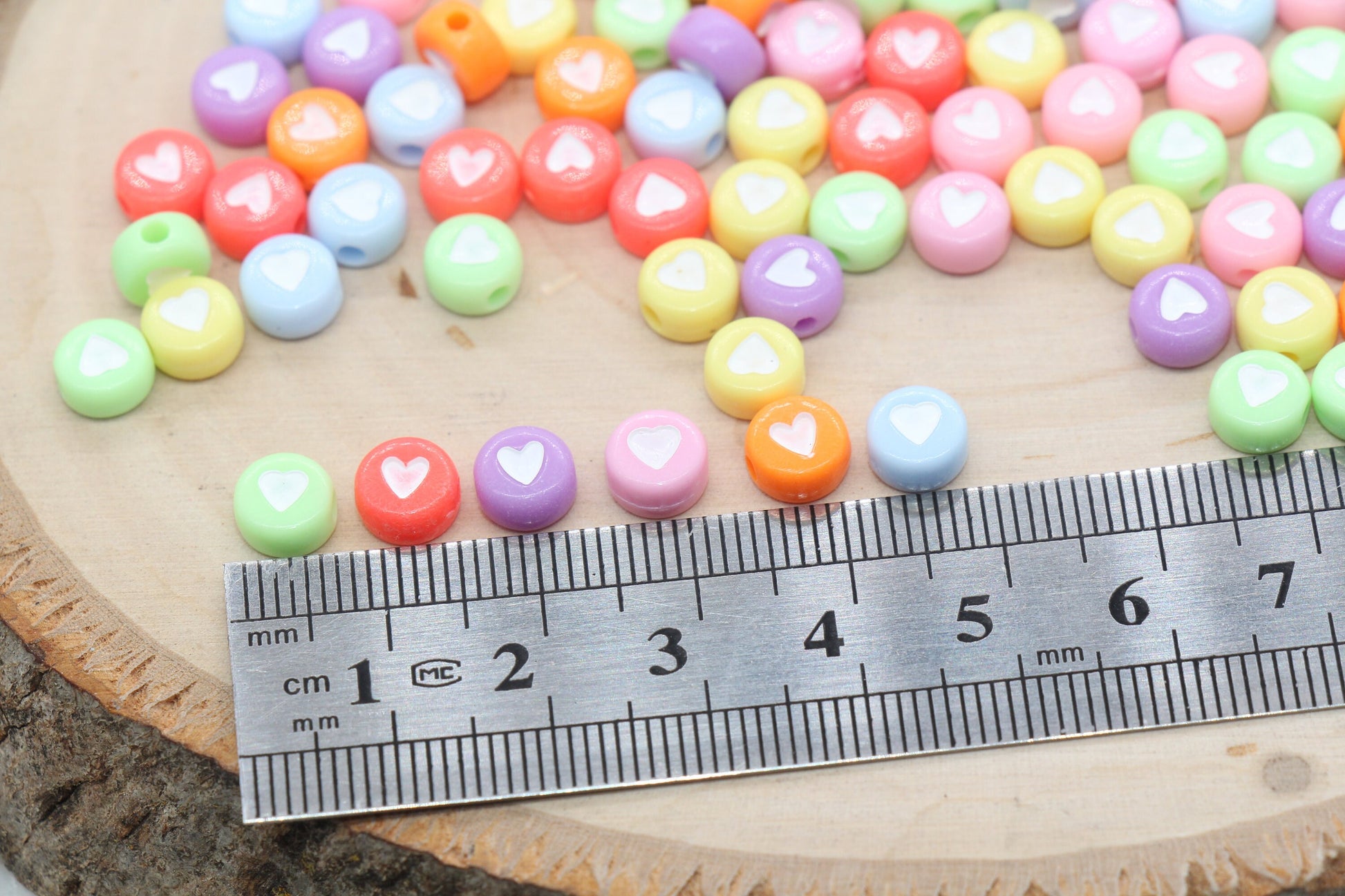 Assorted Heart Beads, Mix Colors Heart Beads, Multicolor Plastic Heart Beads, Round Beads, Acrylic Symbol Beads, Bead for Bracelets, 7mm#762