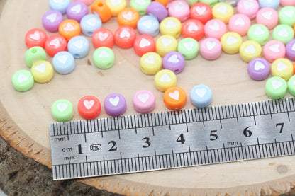 Assorted Heart Beads, Mix Colors Heart Beads, Multicolor Plastic Heart Beads, Round Beads, Acrylic Symbol Beads, Bead for Bracelets, 7mm#762