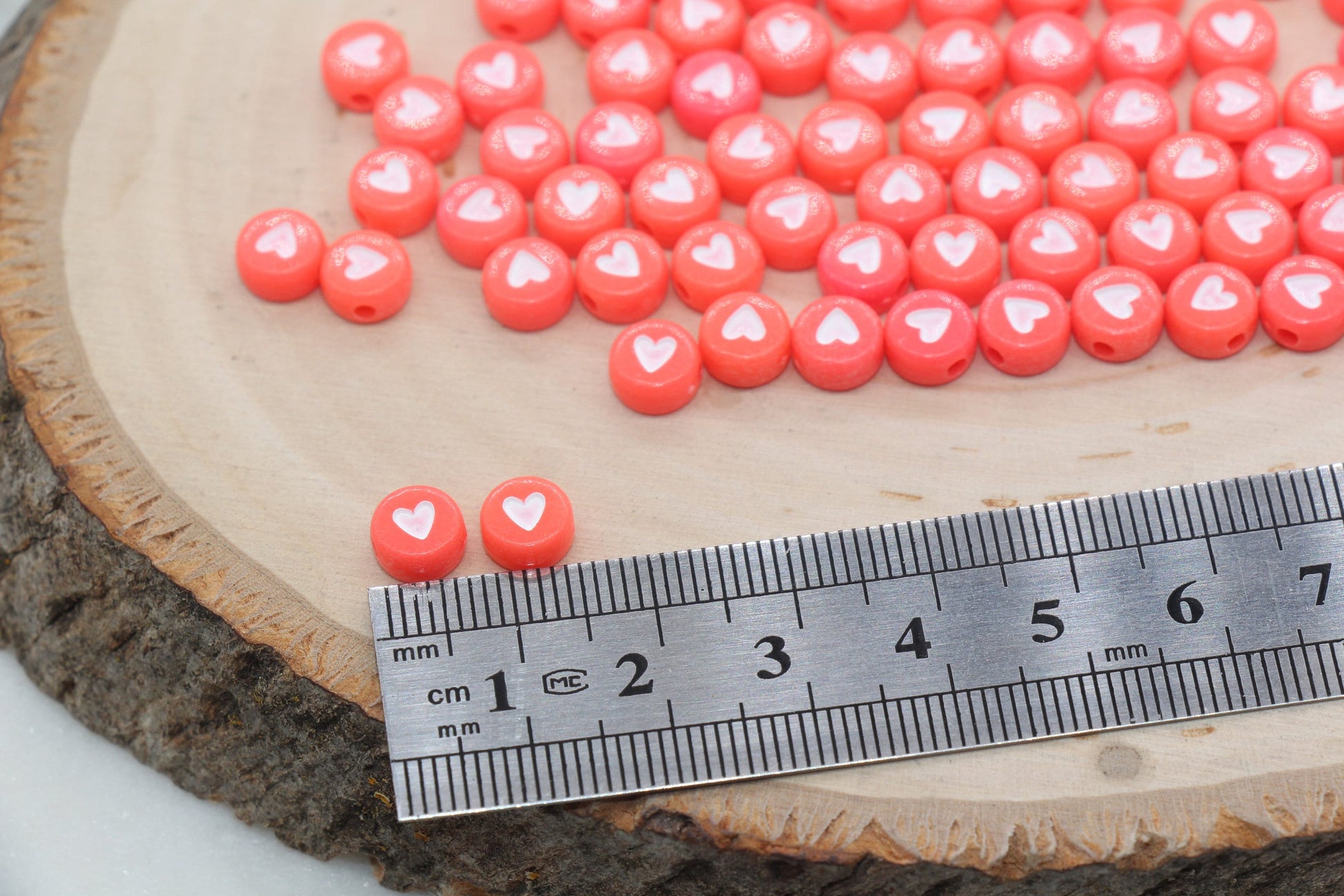 Pastel Red Heart Beads, Red Heart Beads, Acrylic Heart Symbol Beads, Plastic Round Heart Beads, Bead for Bracelets, 7mm #760