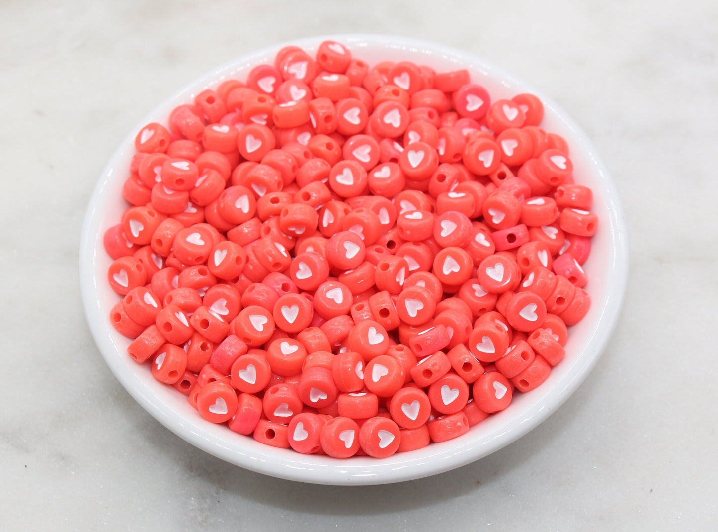 Pastel Red Heart Beads, Red Heart Beads, Acrylic Heart Symbol Beads, Plastic Round Heart Beads, Bead for Bracelets, 7mm #760