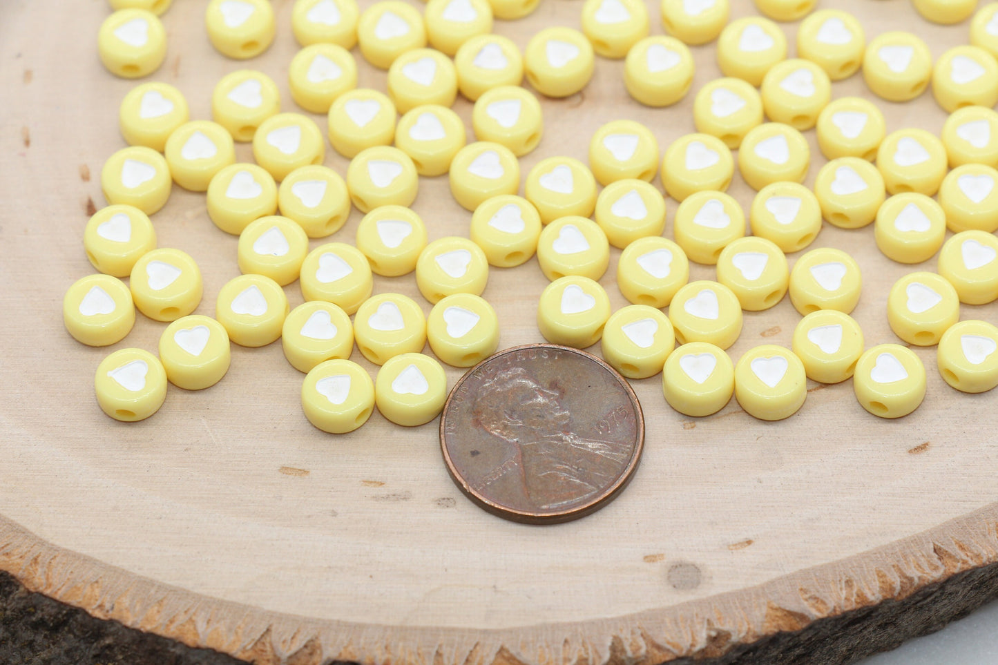 Pastel Yellow Heart Beads, Yellow Heart Beads, Acrylic Heart Symbol Beads, Plastic Round Heart Beads, Bead for Bracelets, 7mm #351