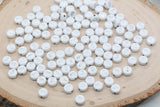 white 7 mm round acrylic number beads with silver numbers; white beads with silver numbers