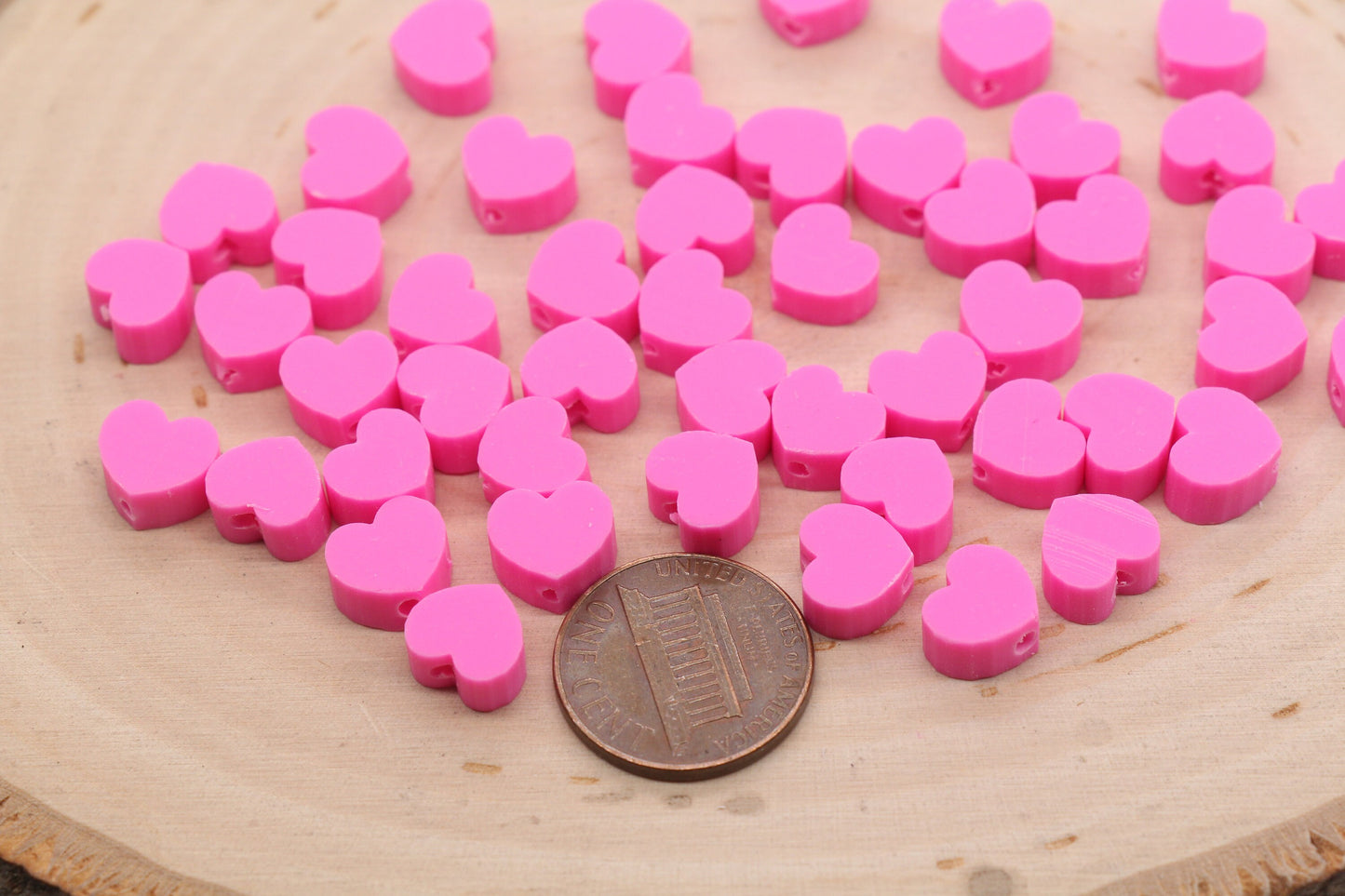 Pink Heart Polymer Clay Beads, Valentines Day Heart Shape Clay Round Beads, Loose Beads, Jewelry Beads, Beads for Bracelet #449