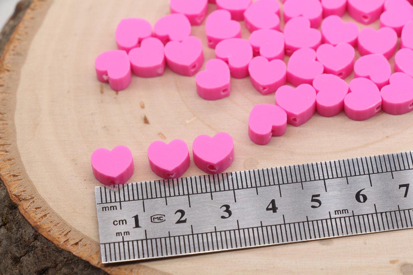 Pink Heart Polymer Clay Beads, Valentines Day Heart Shape Clay Round Beads, Loose Beads, Jewelry Beads, Beads for Bracelet #449