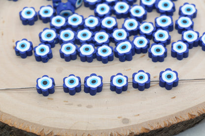 Blue Evil Eye Polymer Clay Beads, Flower Shape Evil Eye Fimo Cane Beads, Bead for Bracelets #453