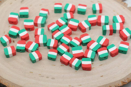 Italy Flag Clay Beads, Country Flag Clay Beads, Green, White and Red Flag Polymer Clay Beads, Clay Jewelry Beads #455