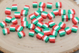 Italy Flag Clay Beads, Country Flag Clay Beads, Green, White and Red Flag Polymer Clay Beads, Clay Jewelry Beads #455