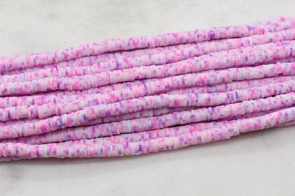 6mm Pink and Purple Mix Speckled Heishi Beads, Dotted Polymer Clay Disc Beads, African Disc Beads, Bracelet Beads, Full Strand #642