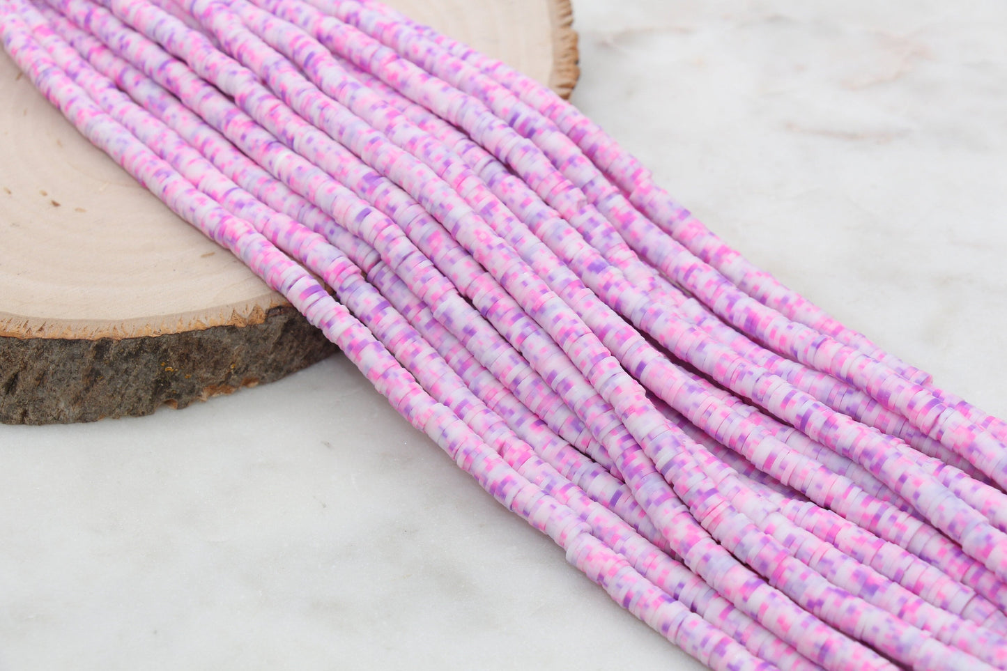 6mm Pink and Purple Mix Speckled Heishi Beads, Dotted Polymer Clay Disc Beads, African Disc Beads, Bracelet Beads, Full Strand #642