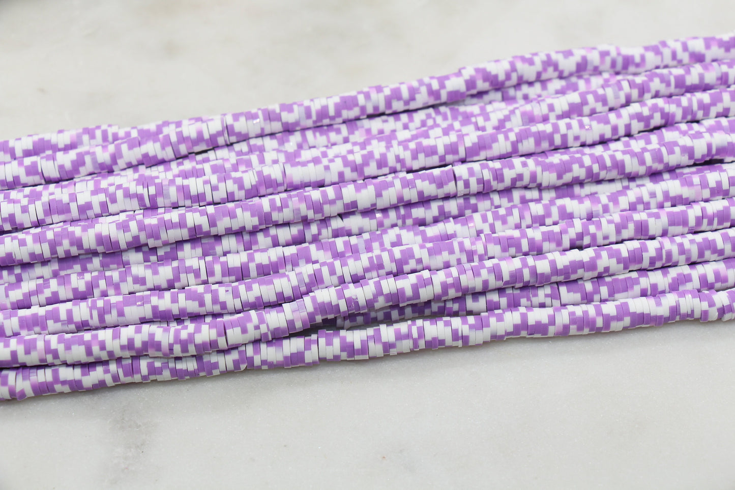 6mm Purple Speckled Heishi Beads, Dotted Polymer Clay Disc Beads, African Disc Beads, Bracelet Beads, Full Strand #653