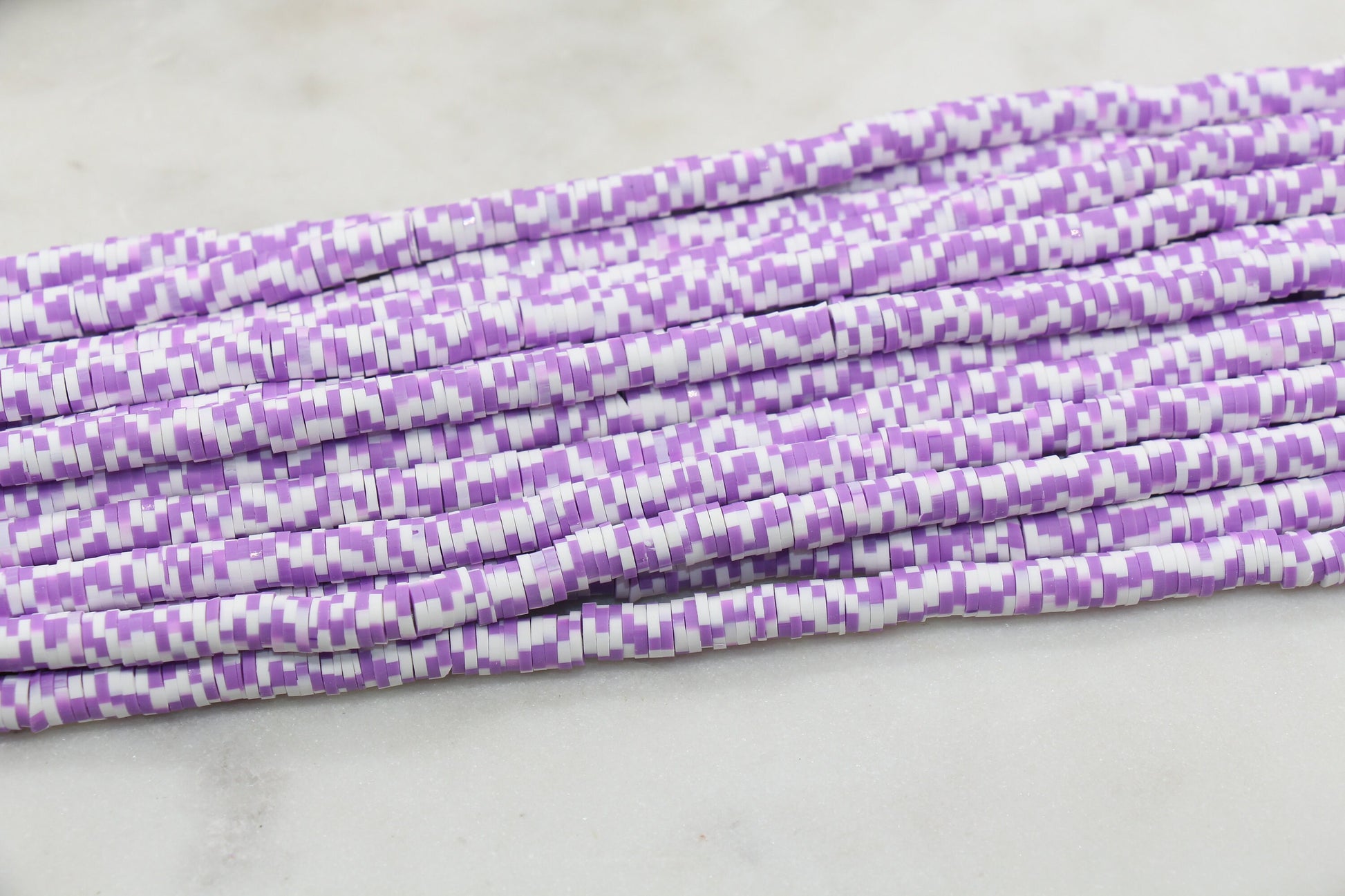 6mm Purple Speckled Heishi Beads, Dotted Polymer Clay Disc Beads, African Disc Beads, Bracelet Beads, Full Strand #653