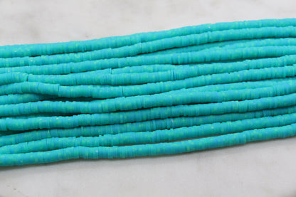 6mm Green Speckled Heishi Beads, Dotted Polymer Clay Disc Beads, African Disc Beads, Bracelet Beads, Full Strand #662