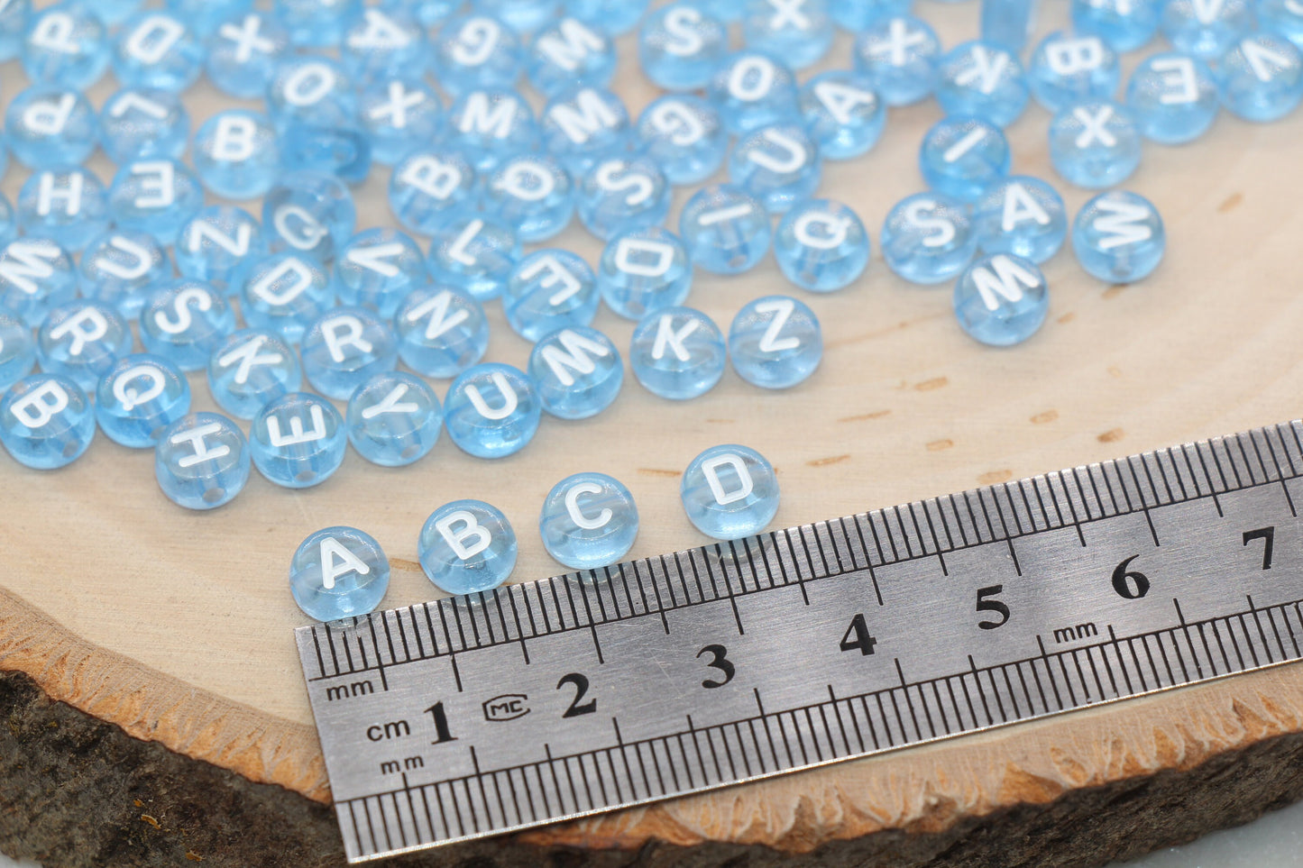 Blue Alphabet Letter Beads, Translucent Acrylic Blue Letters Beads, Round Acrylic Beads, Mix Letters Beads, Name Initial Beads 7mm #3162