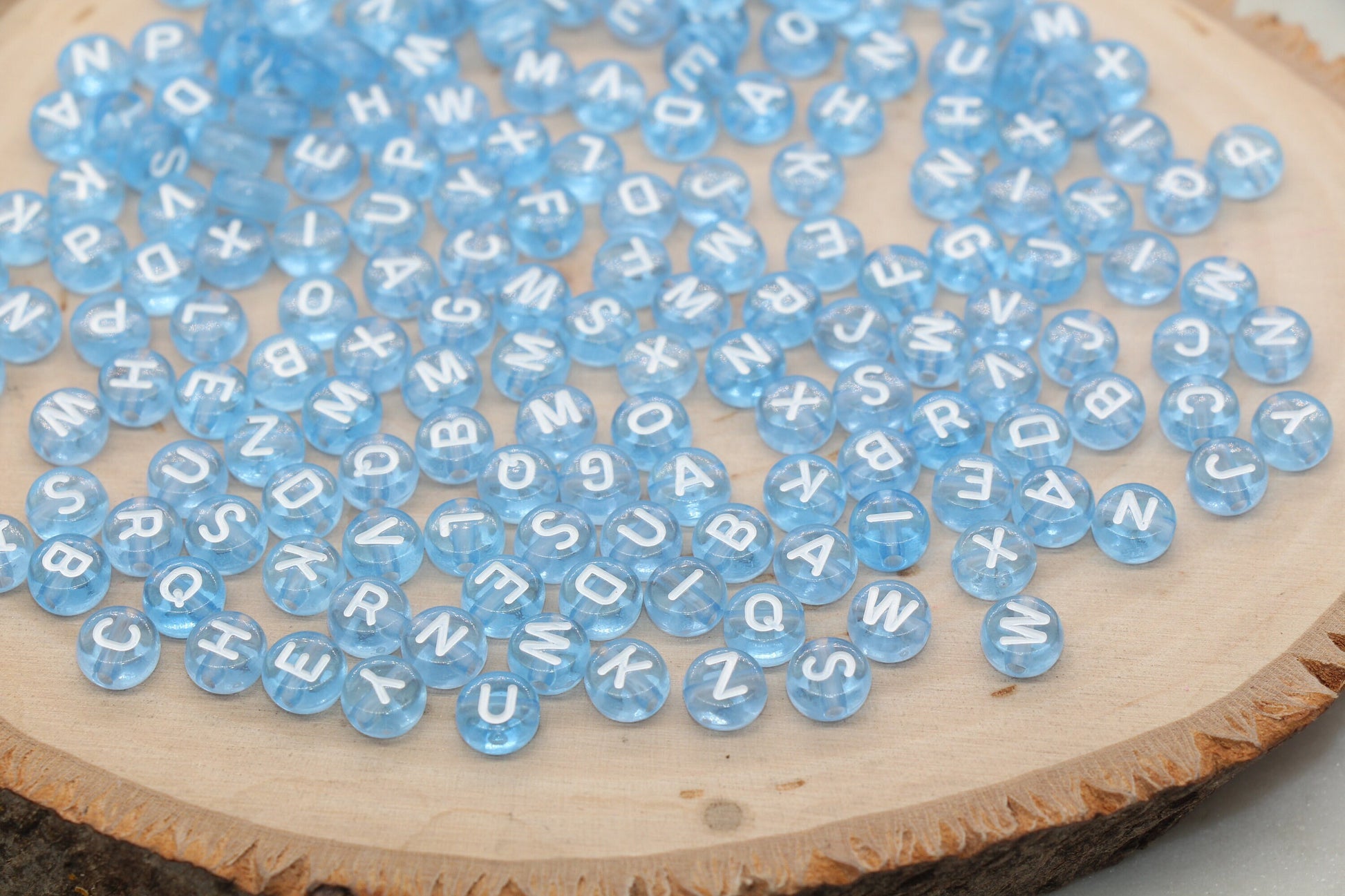 Blue Alphabet Letter Beads, Translucent Acrylic Blue Letters Beads, Round Acrylic Beads, Mix Letters Beads, Name Initial Beads 7mm #3162