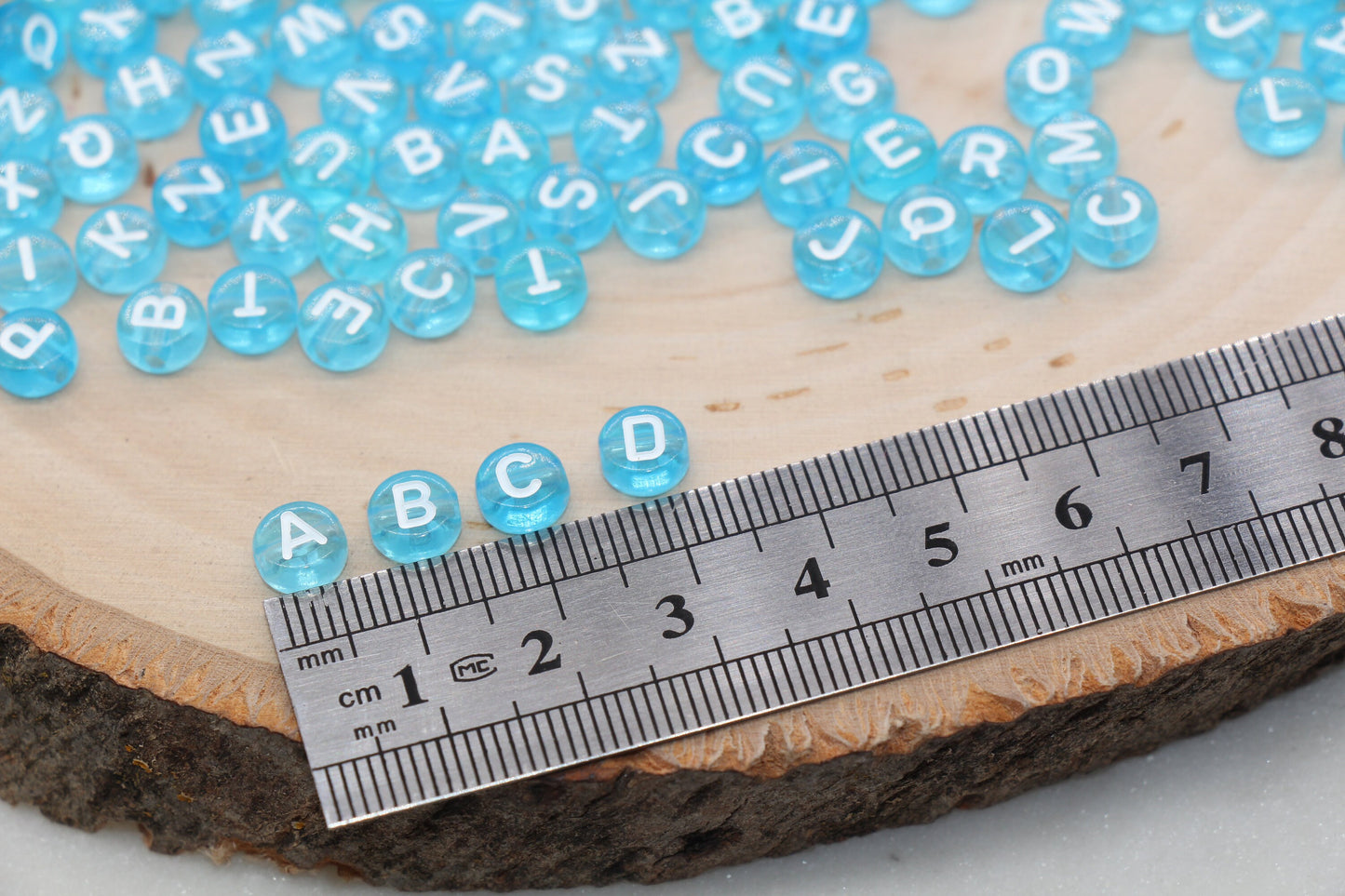 Ocean Blue Alphabet Letter Beads, Translucent Acrylic Blue Letters Beads, Round Acrylic Beads, Mix Letters Beads, Name Beads 7mm #3164