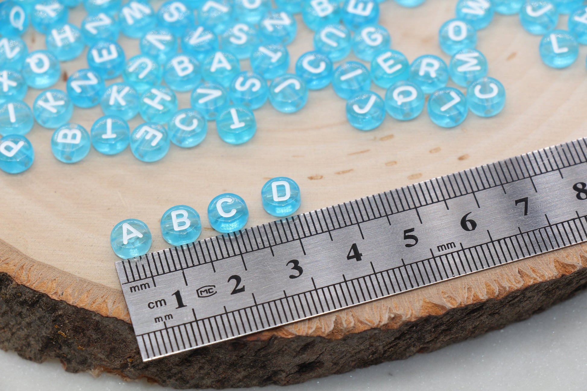 Ocean Blue Alphabet Letter Beads, Translucent Acrylic Blue Letters Beads, Round Acrylic Beads, Mix Letters Beads, Name Beads 7mm #3164