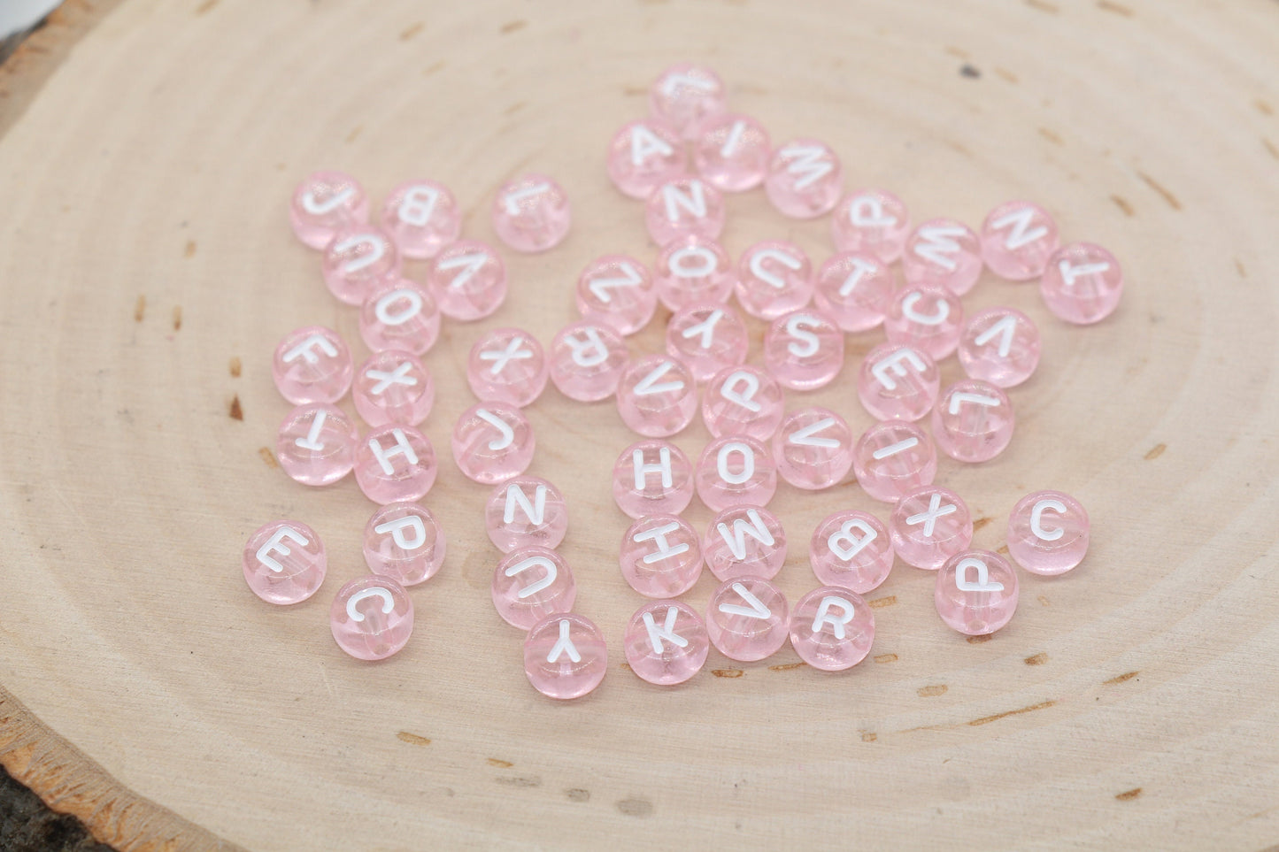 Light Pink Alphabet Letter Beads, Translucent Acrylic Pink Letters Beads, Round Acrylic Beads, Mix Letters Beads, Name Beads 7mm #3165