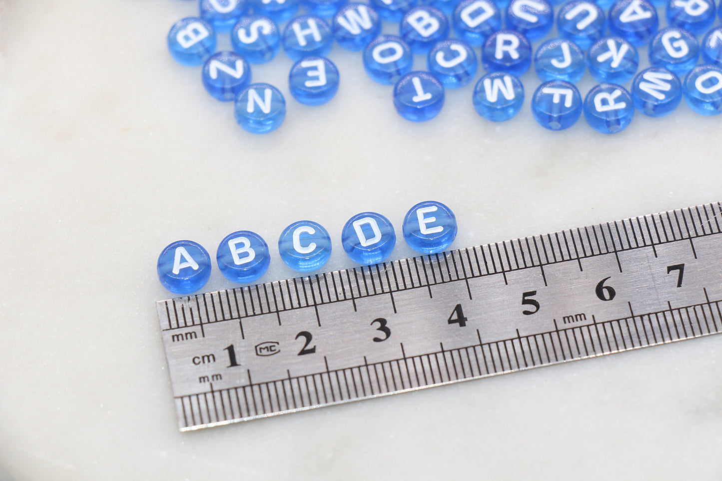 Royal Blue Alphabet Letter Beads, Translucent Acrylic Blue Letters Beads, Round Acrylic Beads, Mix Letters Beads, Name Beads 7mm #3166