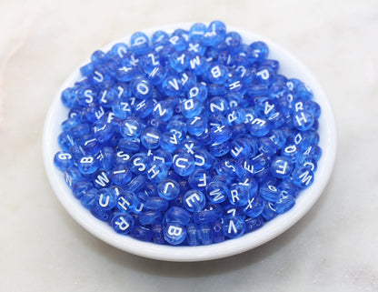 Royal Blue Alphabet Letter Beads, Translucent Acrylic Blue Letters Beads, Round Acrylic Beads, Mix Letters Beads, Name Beads 7mm #3166