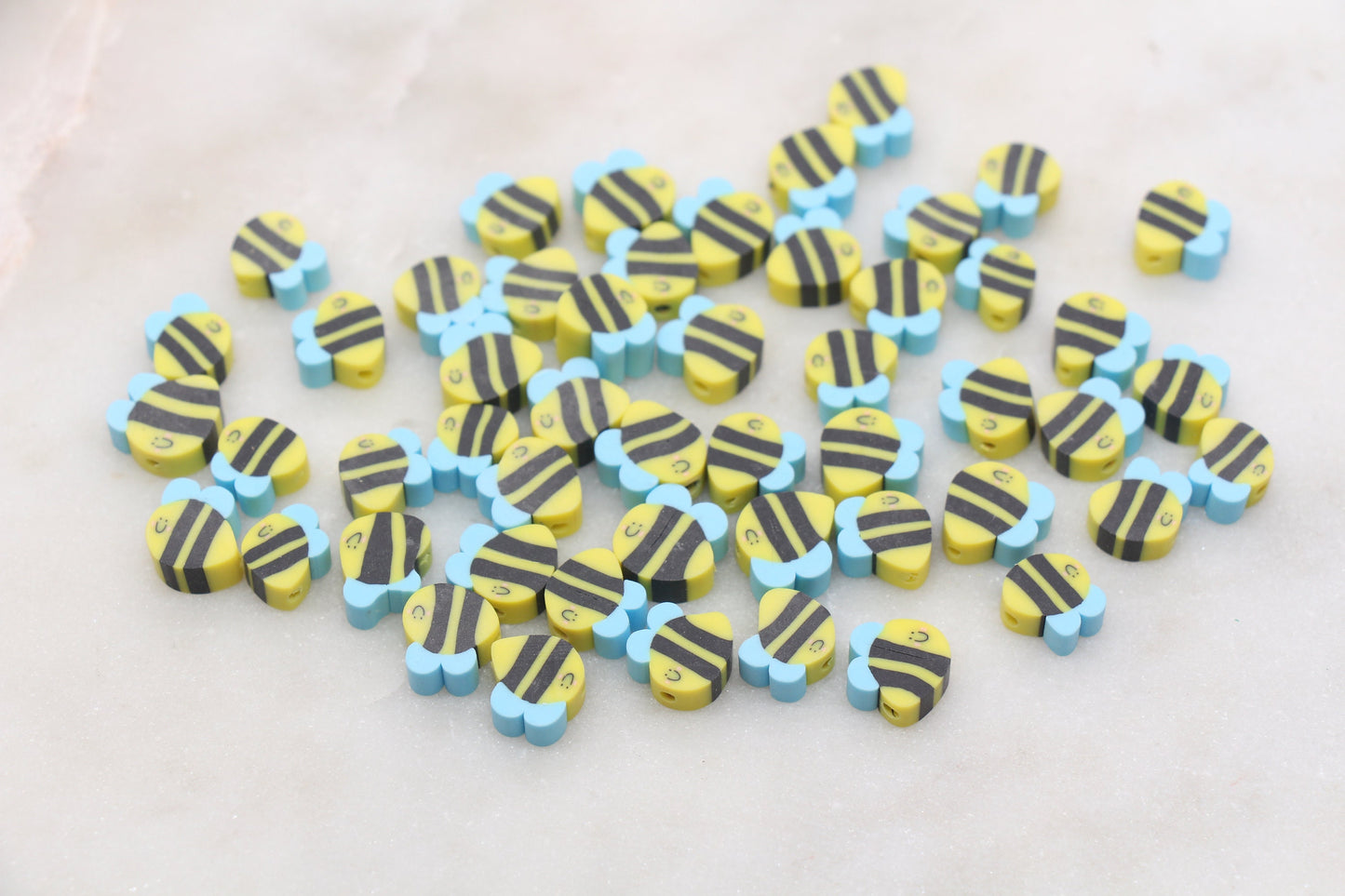 Bee Polymer Clay Beads, Yellow Bee Clay Beads, Insect Themed Clay Beads, Jewelry Beads, Bracelet Beads #459