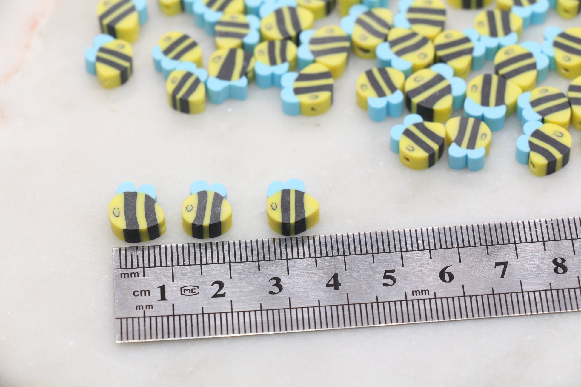 Bee Polymer Clay Beads, Yellow Bee Clay Beads, Insect Themed Clay Beads, Jewelry Beads, Bracelet Beads #459