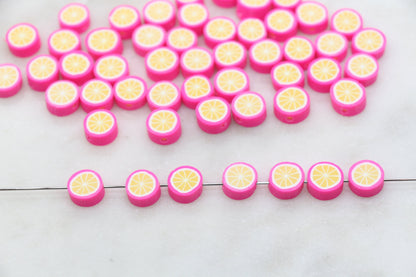 Pink Citrus Polymer Clay Beads, Citrus Fruit Beads, Pink Lemon Clay Beads, Bracelet Jewelry Beads, Loose Polymer Clay Beads #465