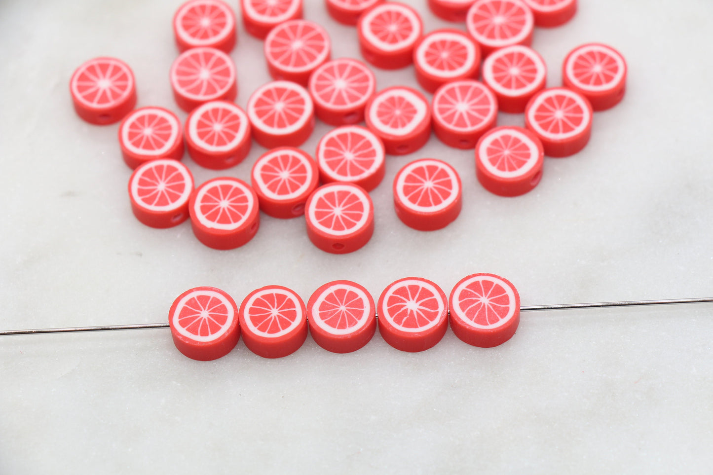 Red Citrus Polymer Clay Beads, Citrus Fruit Beads, Red Lemon Clay Beads, Bracelet Jewelry Beads, Loose Polymer Clay Beads #469