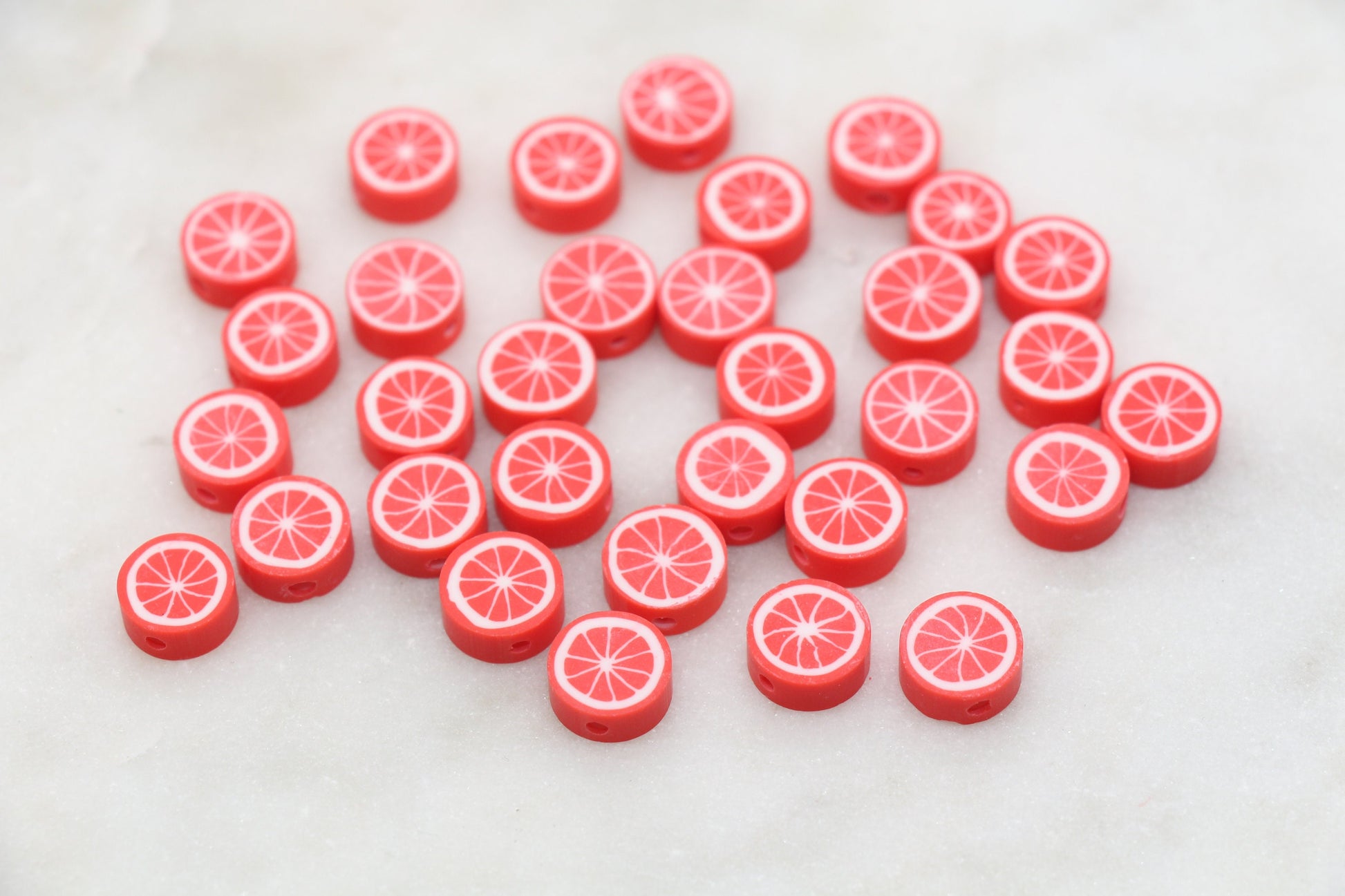 Red Citrus Polymer Clay Beads, Citrus Fruit Beads, Red Lemon Clay Beads, Bracelet Jewelry Beads, Loose Polymer Clay Beads #469