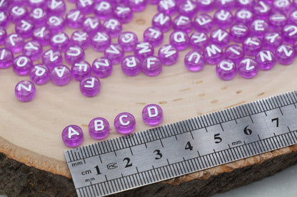 Orchid Purple Alphabet Letter Beads, Translucent Acrylic Purple Letters Beads, Round Acrylic Beads, Mix Letters Beads, Name Beads 7mm #3160